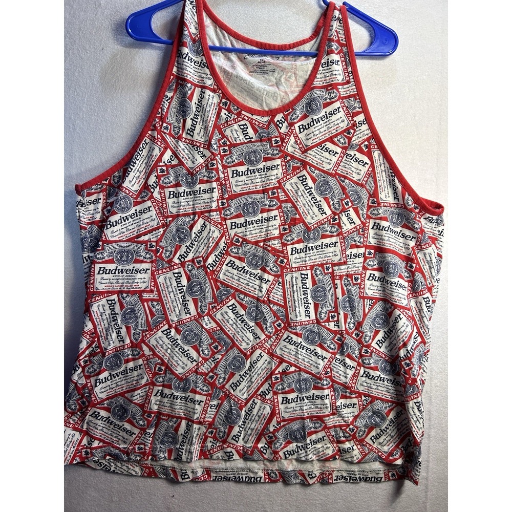 Budweiser‎ Breweriana All-Over Print Tank Top Crop Shirt Red/White/Blue XL 46/48